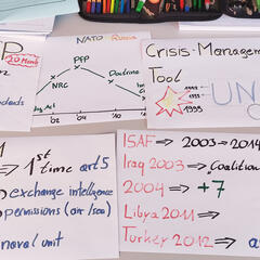 Brainstorming und Vorbereitung für die Präsentation zur NATO-Historie. (Foto: Gerald Weihs)