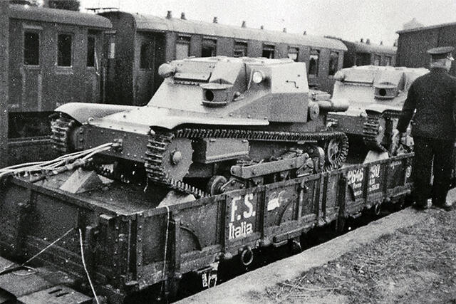 CV33/35 verladen auf Eisenbahnwaggons. (Foto: Archiv URRISK)