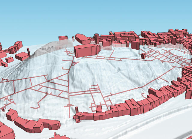 Die Beispiele für urbane Räume zeigen einerseits das Zentrum Wiens mit dem Rathausplatz und dem Volksgarten und andererseits den Grazer Schlossberg. Dort befinden sich Inhalte unter, auf und über dem Gelände, die gleichzeitig dargestellt werden können. Graz (Foto: Bundesheer/IMG)